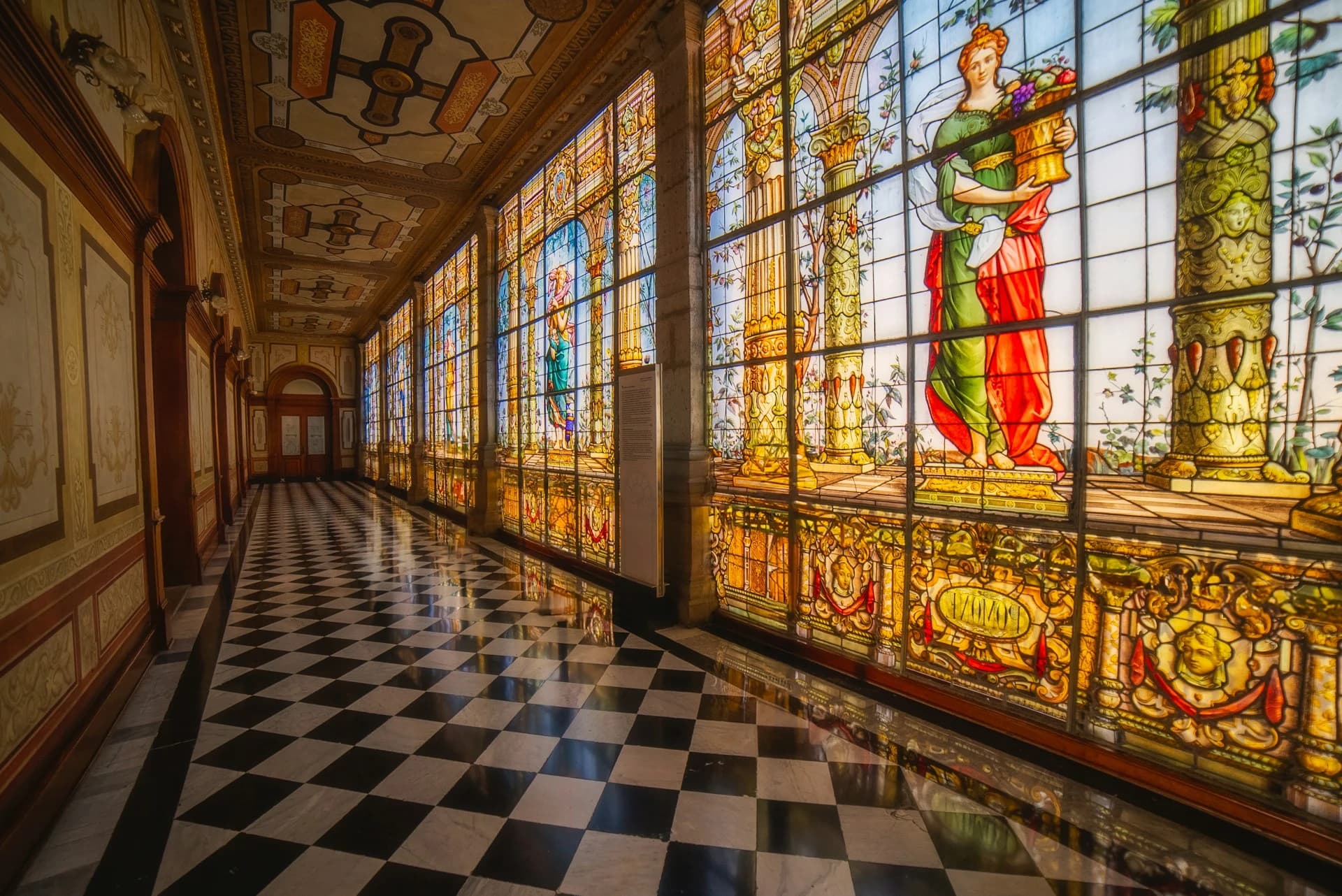 The hilltop Chapultepec Castle above the treetops of Chapultepec Park in Mexico City with panoramic city views